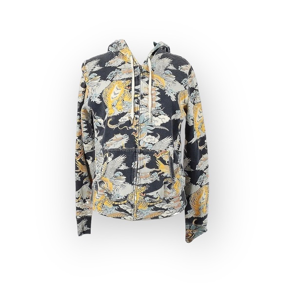Y2K: Lucky Brand ✵ Asian Inspired Tiger Pagoda Print Zipper Hoodie Sweatshirt ✵M - Picture 2 of 16